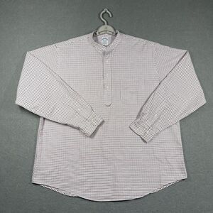 Brooks Brothers Shirt Mens Large White Red Check Gingham Regent Fit Mock Neck
